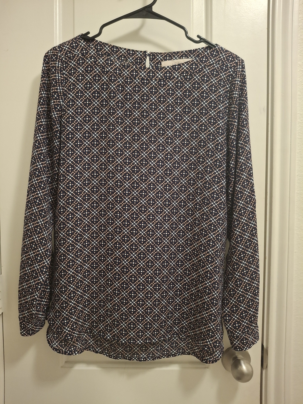 Women's Navy Geometric Long-Sleeve Blouse